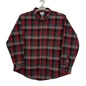 Haggar Plaid Button Down Shirt Mens XL Red Black Long Sleeve Excellent Pocket